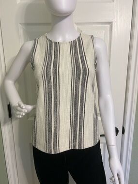 Ann Taylor Ivory and Black Vertical Stripe Knit Tank